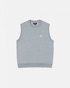 Men's Stussy Stock Fleece Vest Sweatshirts Grey Dubai | UAE VRD-7619