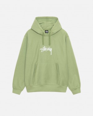 Men's Stussy Stock Logo Applique Hood Sweatshirts Green Dubai | UAE DVW-6964