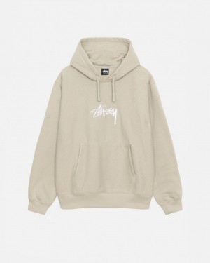 Men's Stussy Stock Logo Applique Hood Sweatshirts Khaki Dubai | UAE VAM-5977