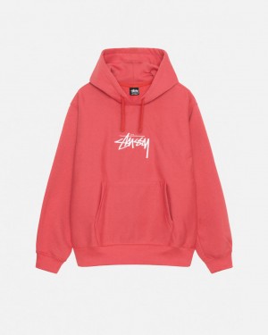 Men's Stussy Stock Logo Applique Hood Sweatshirts Red Dubai | UAE HYQ-1871