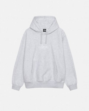 Men's Stussy Stock Logo Applique Hoodie Grey Dubai | UAE VJJ-3691