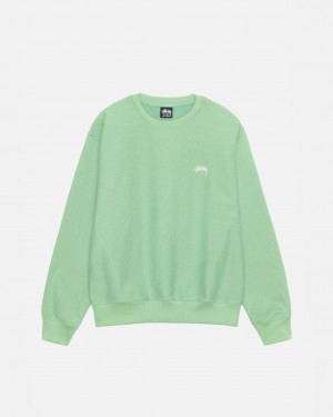 Men's Stussy Stock Logo Crew Sweatshirts Green Dubai | UAE JYL-3792