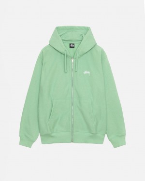 Men's Stussy Stock Logo Zip Hood Sweatshirts Green Dubai | UAE SUC-7696