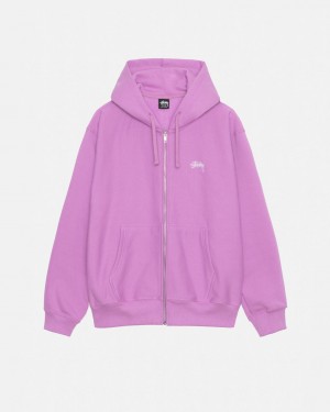 Men's Stussy Stock Logo Zip Hood Sweatshirts Purple Dubai | UAE AUS-7842