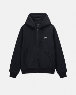 Men's Stussy Stock Logo Zip Hoodie Black Dubai | UAE AID-5159