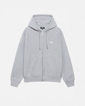 Men's Stussy Stock Logo Zip Hoodie Grey Dubai | UAE LHB-9879