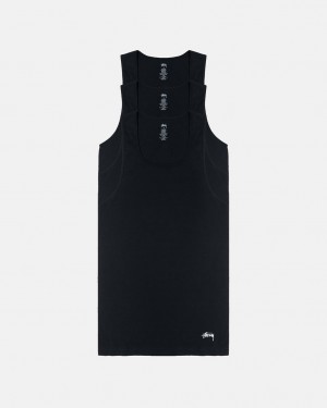 Men's Stussy Stussy Tank Undershirt Shirts Black Dubai | UAE IBZ-9801