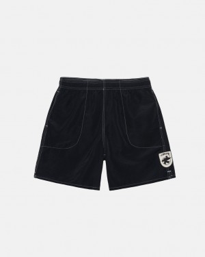 Men's Stussy Surfman Patch Water Short Swimwear Black Dubai | UAE YRO-0244