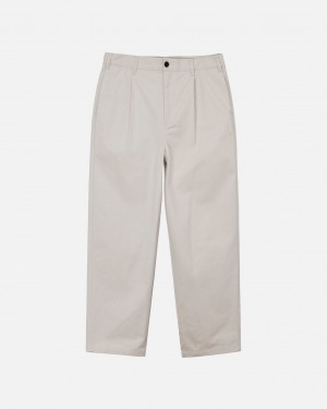 Men's Stussy Twill Volume Pleated Trouser Pants Beige Dubai | UAE YNA-6670