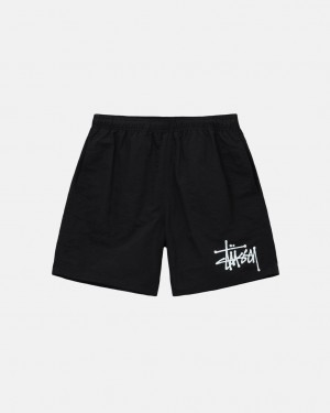 Men's Stussy Water Short Big Basic Shorts Black Dubai | UAE YAL-0735