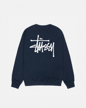 Women's Stussy Basic Stussy Crew Sweatshirts Navy Dubai | UAE OHY-9820