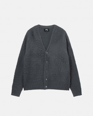 Women's Stussy Brushed Cardigan Sweaters Charcoal Dubai | UAE OGP-1022