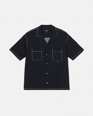 Women's Stussy Contrast Pick Stitched Shirts Black Dubai | UAE FGO-4620