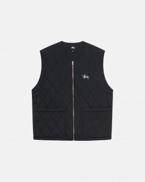 Women's Stussy Diamond Quilted Vest Black Dubai | UAE MHC-0372