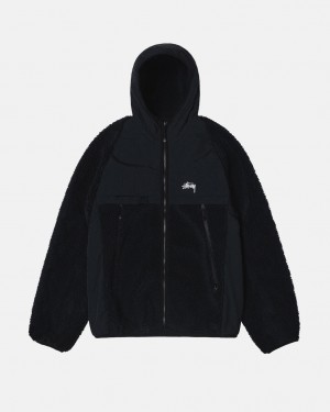 Women's Stussy Sherpa Paneled Hooded Jackets Black Dubai | UAE QSO-2642