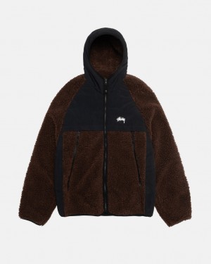 Women's Stussy Sherpa Paneled Hooded Jackets Brown Dubai | UAE QMU-3409