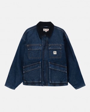 Women's Stussy Shop Jacket Washed Denim Jackets Blue Dubai | UAE HFP-0999