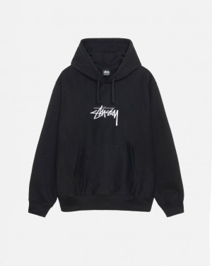 Women's Stussy Stock Logo Applique Hoodie Black Dubai | UAE SYK-5120