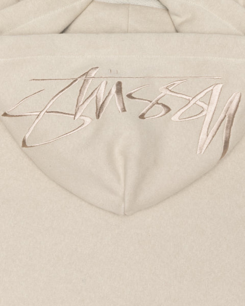 Men's Stussy Back Hood Applique Hood Sweatshirts Khaki Dubai | UAE VSA-4650