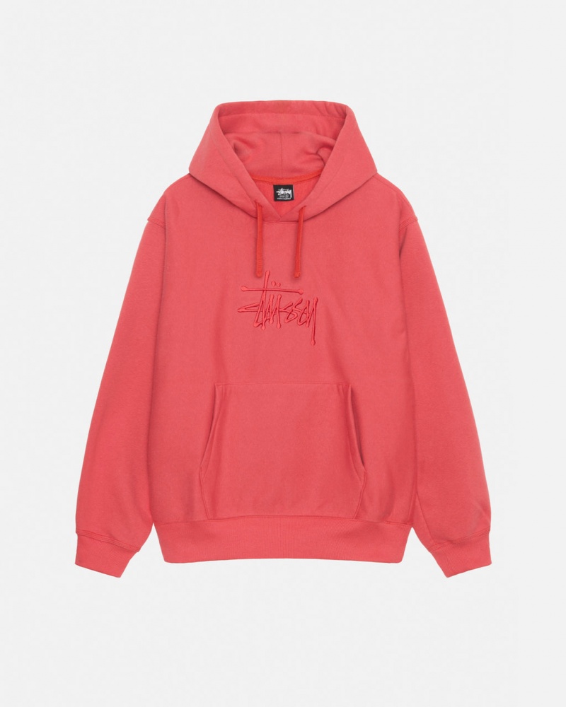 Men\'s Stussy Basic Applique Hood Sweatshirts Red Dubai | UAE THT-6651