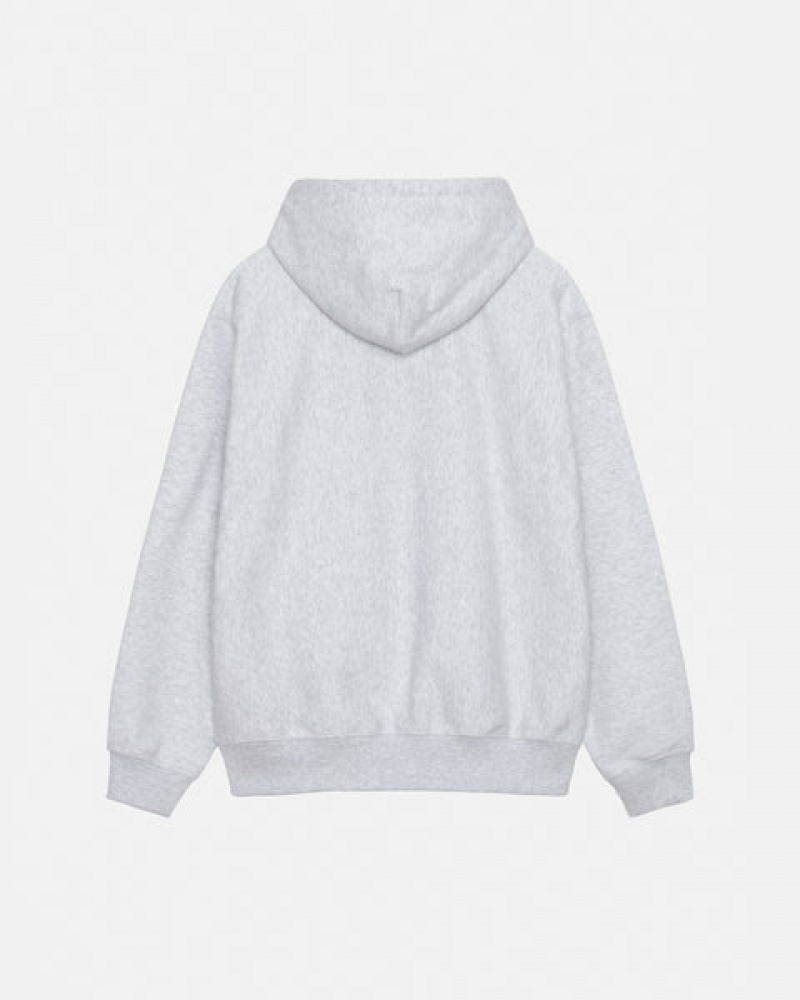 Men's Stussy Basic Applique Hoodie Grey Dubai | UAE DFZ-0042