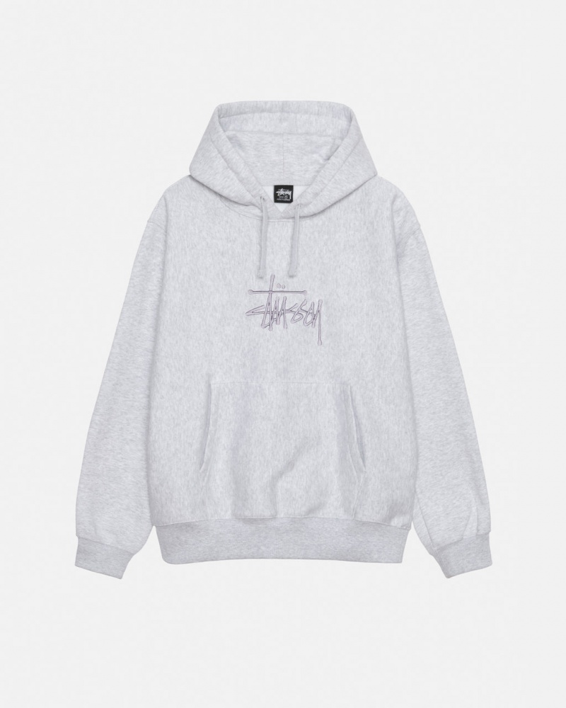 Men\'s Stussy Basic Applique Hoodie Grey Dubai | UAE DFZ-0042