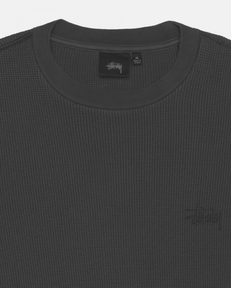 Men's Stussy Basic Stock Ls Thermal Tops Black Dubai | UAE OCD-9053