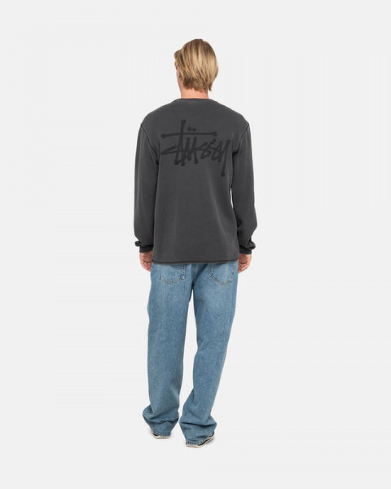 Men's Stussy Basic Stock Ls Thermal Tops Black Dubai | UAE OCD-9053