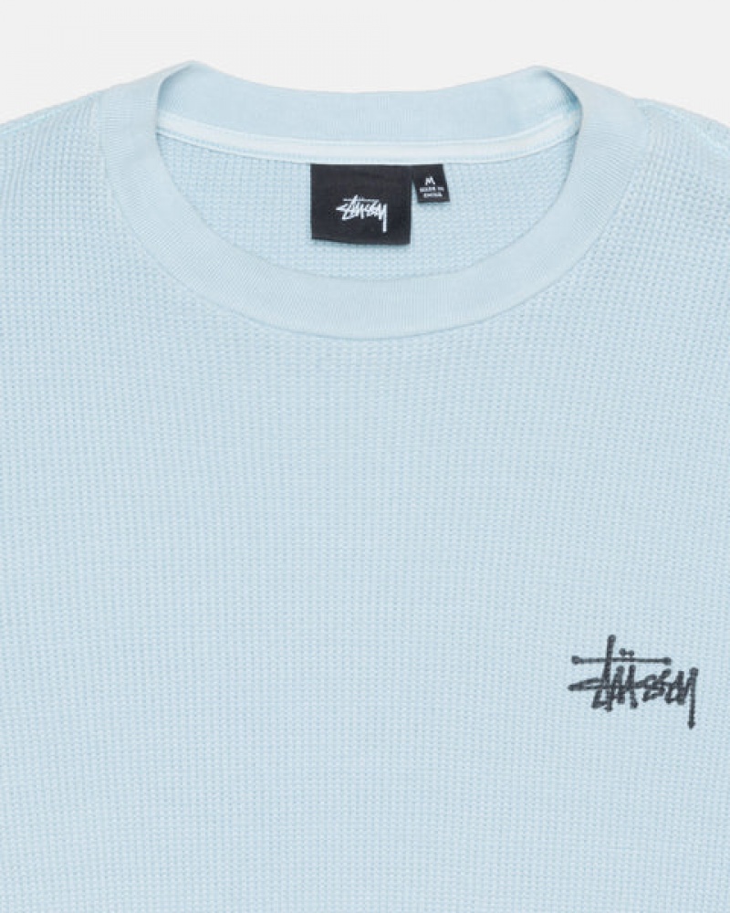 Men's Stussy Basic Stock Ls Thermal Tops Light Blue Dubai | UAE YUM-8723