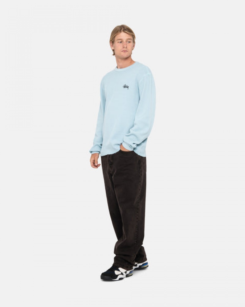 Men's Stussy Basic Stock Ls Thermal Tops Light Blue Dubai | UAE YUM-8723