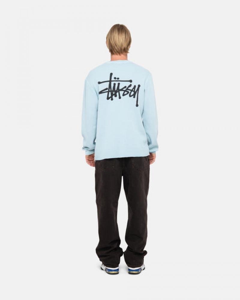 Men's Stussy Basic Stock Ls Thermal Tops Light Blue Dubai | UAE YUM-8723