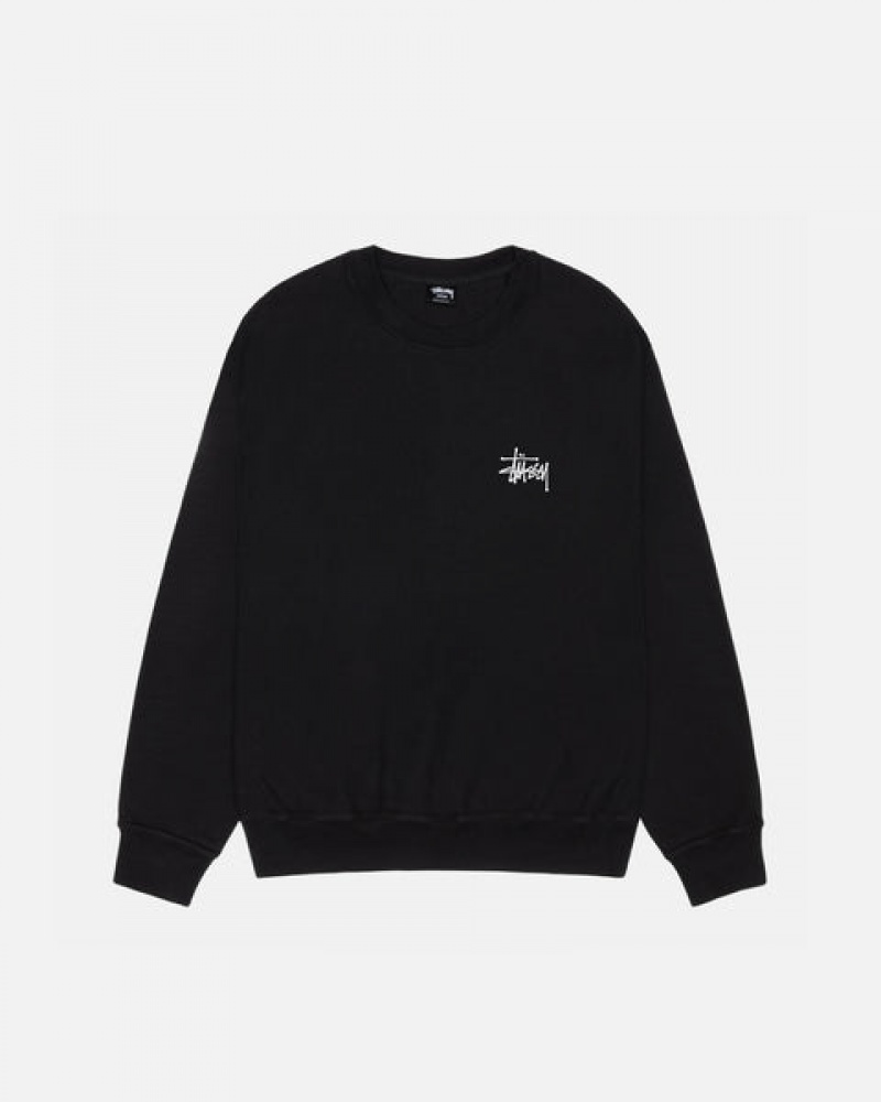 Men's Stussy Basic Stüssy Pigment Dyed Crew Sweatshirts Black Dubai | UAE SBK-3591