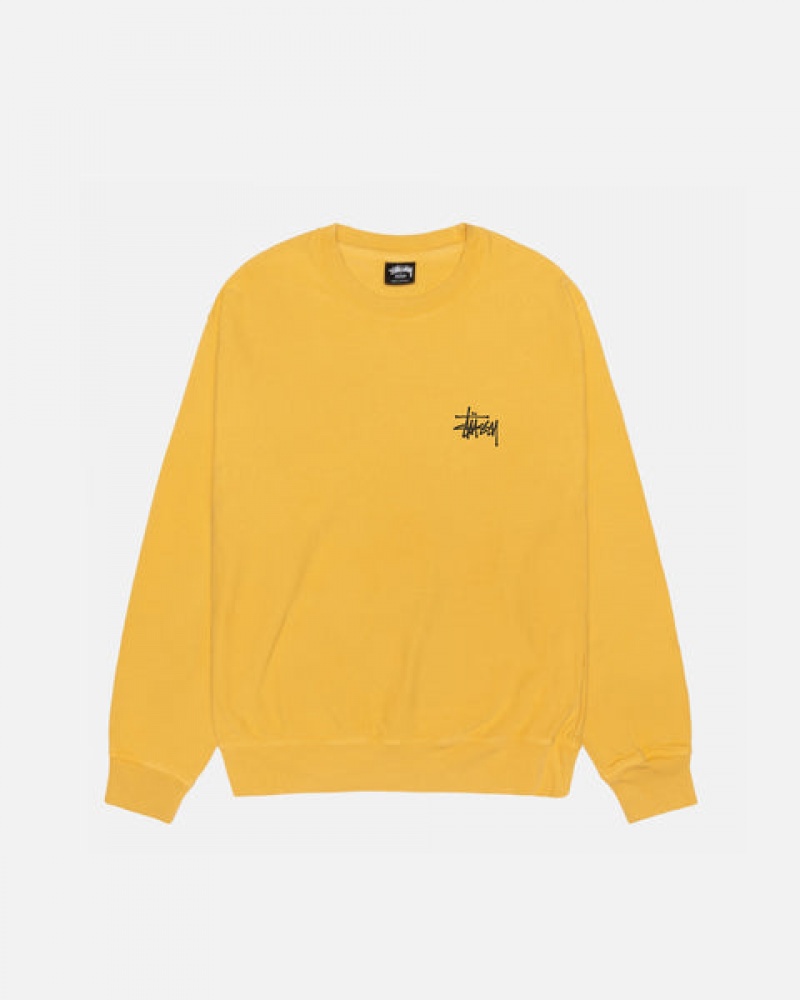 Men's Stussy Basic Stussy Crew Pigment Dyed Sweatshirts Yellow Dubai | UAE VNT-6052