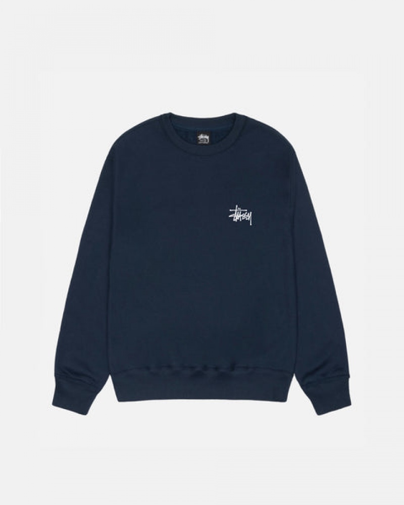 Men's Stussy Basic Stussy Crew Sweatshirts Navy Dubai | UAE IZB-5720