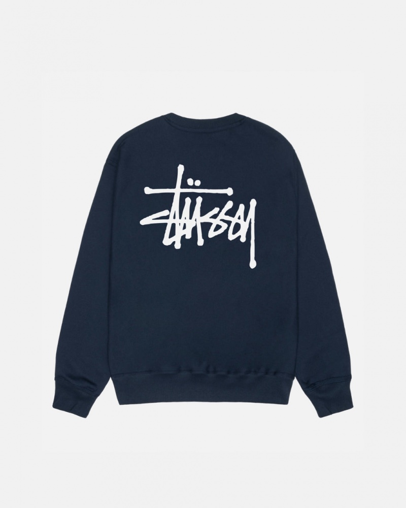 Men\'s Stussy Basic Stussy Crew Sweatshirts Navy Dubai | UAE IZB-5720