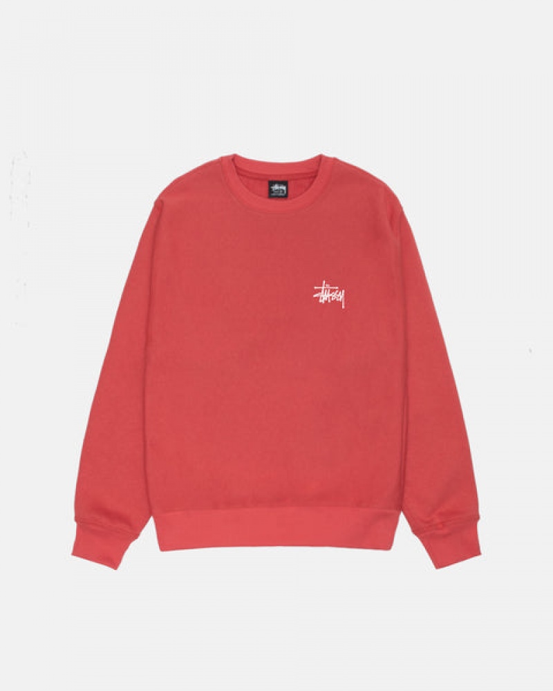 Men's Stussy Basic Stussy Crew Sweatshirts Red Dubai | UAE ZDW-8501