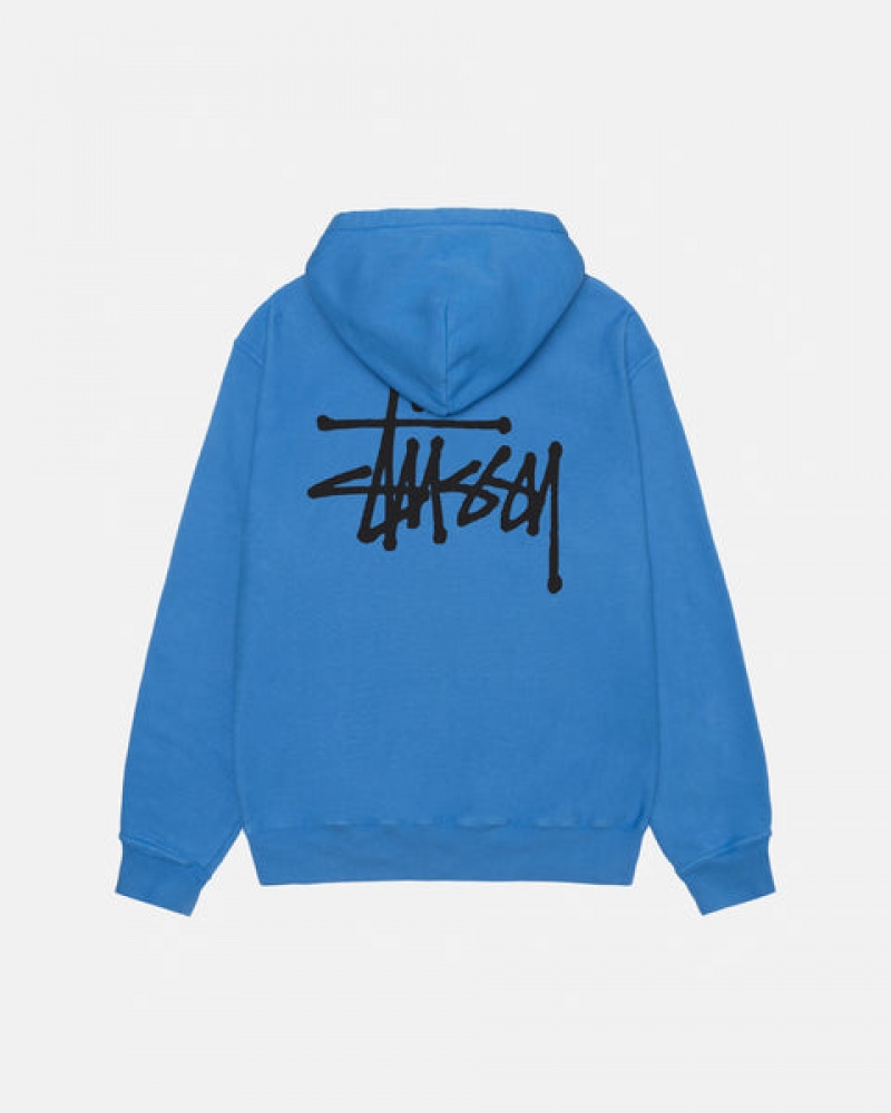 Men's Stussy Basic Stussy Hoodie Pigment Dyed Hoodie Blue Dubai | UAE NNR-3134