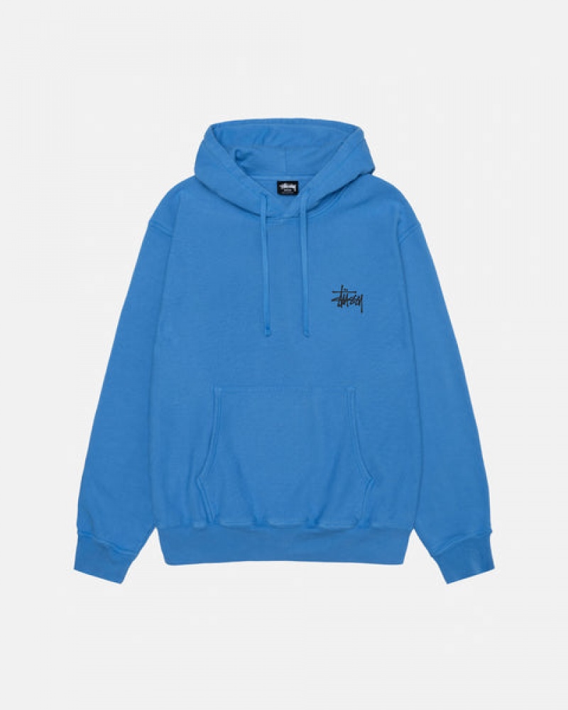 Men\'s Stussy Basic Stussy Hoodie Pigment Dyed Hoodie Blue Dubai | UAE NNR-3134