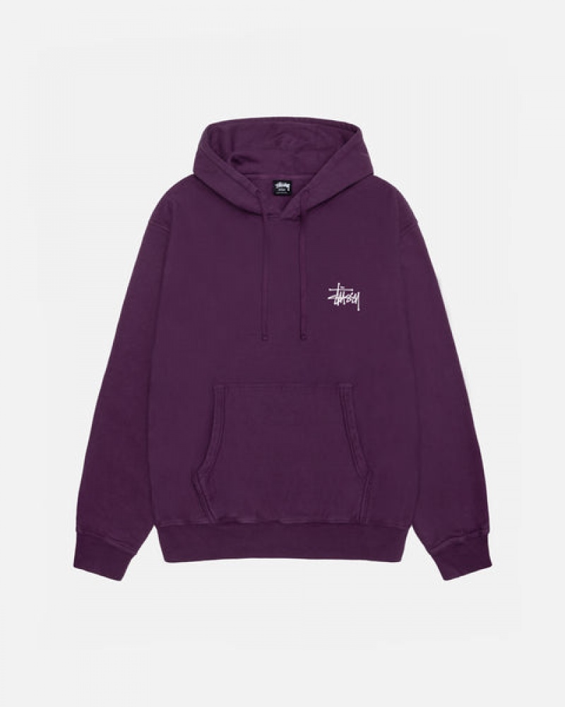 Men's Stussy Basic Stussy Hoodie Pigment Dyed Hoodie Purple Dubai | UAE KNB-0965