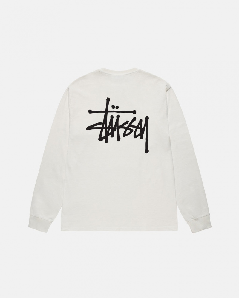 Men\'s Stussy Basic Stussy LS Tee Pigment Dyed Tees Beige Dubai | UAE SCE-4433