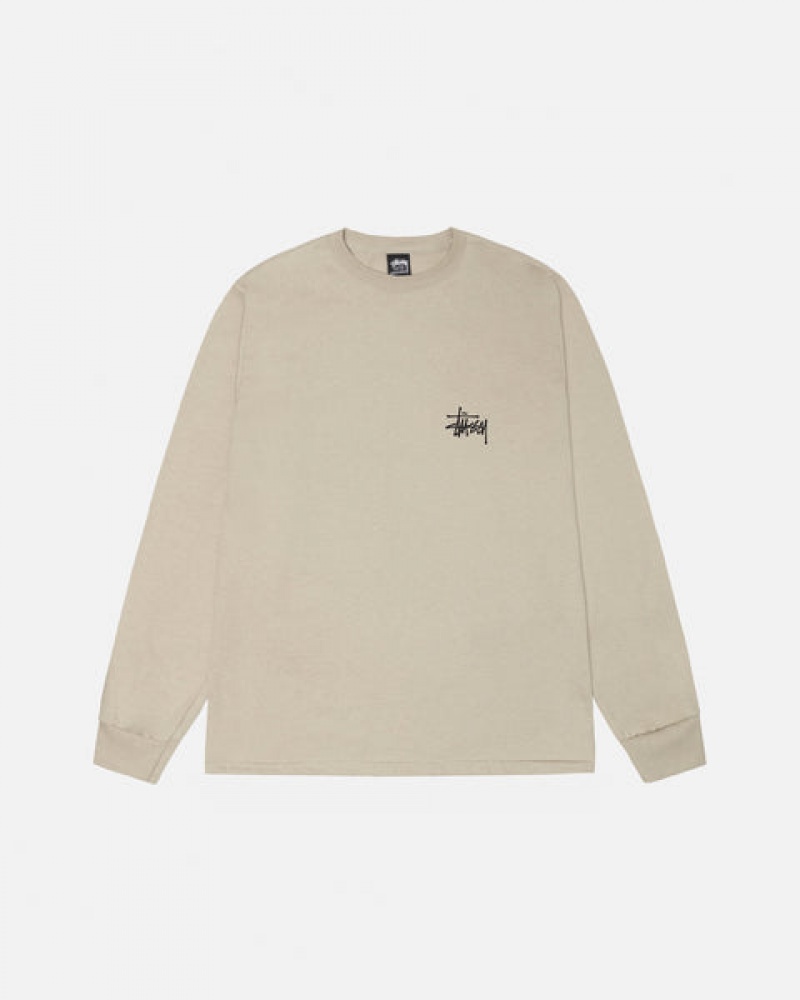 Men's Stussy Basic Stussy Ls Tees Khaki Dubai | UAE GLR-4474