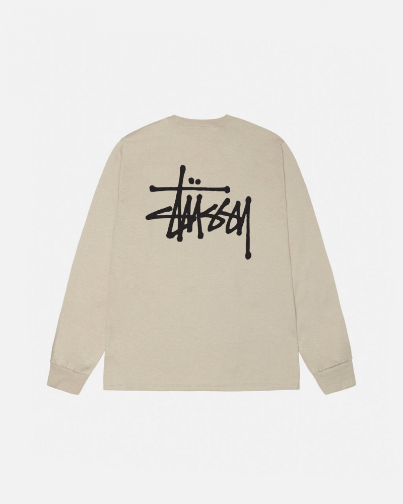 Men\'s Stussy Basic Stussy Ls Tees Khaki Dubai | UAE GLR-4474