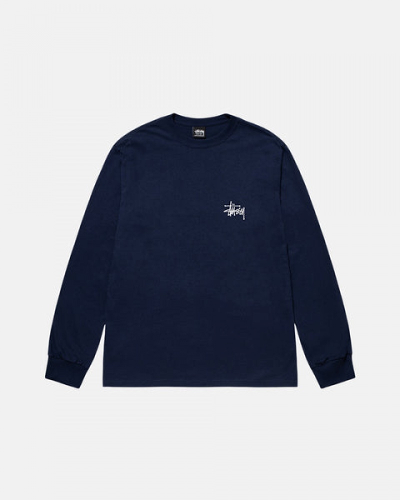 Men's Stussy Basic Stussy Ls Tees Navy Dubai | UAE YCE-3862