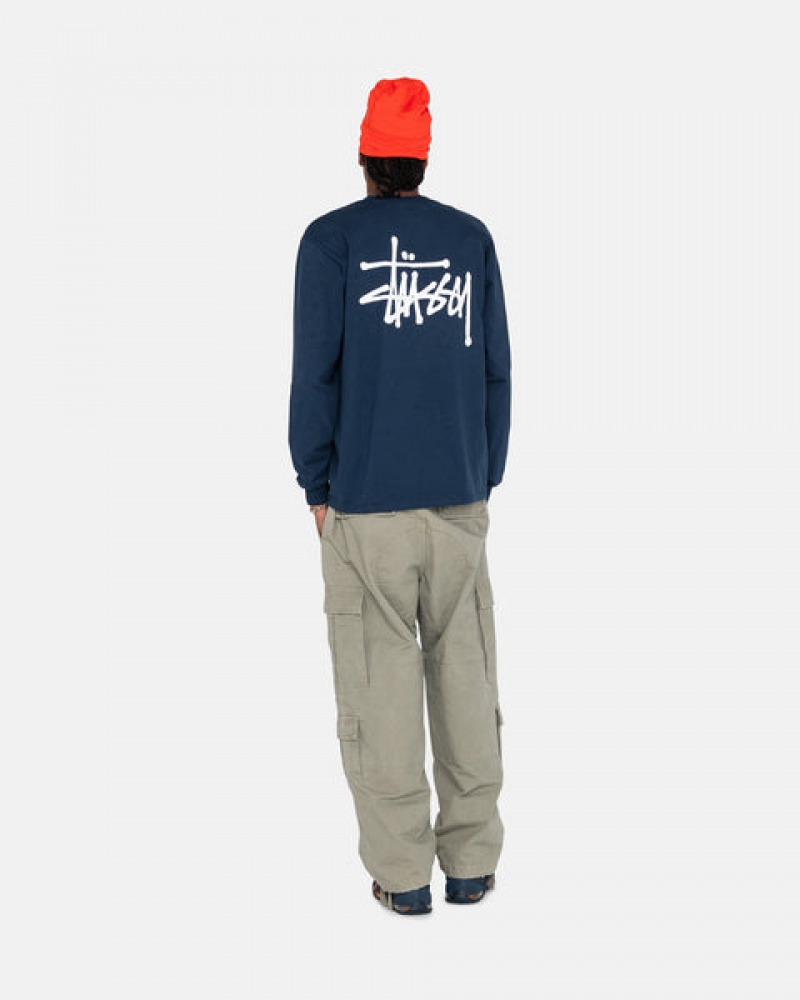 Men's Stussy Basic Stussy Ls Tees Navy Dubai | UAE YCE-3862