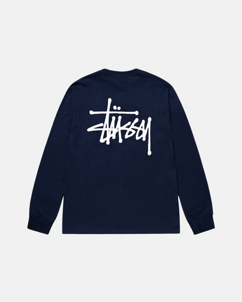 Men\'s Stussy Basic Stussy Ls Tees Navy Dubai | UAE YCE-3862