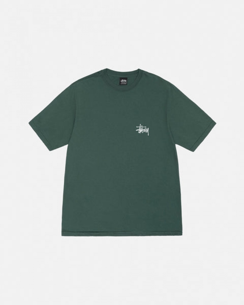 Men's Stussy Basic Stussy Tee Pigment Dyed Tees Green Dubai | UAE UZF-7684