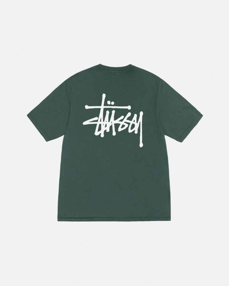 Men\'s Stussy Basic Stussy Tee Pigment Dyed Tees Green Dubai | UAE UZF-7684