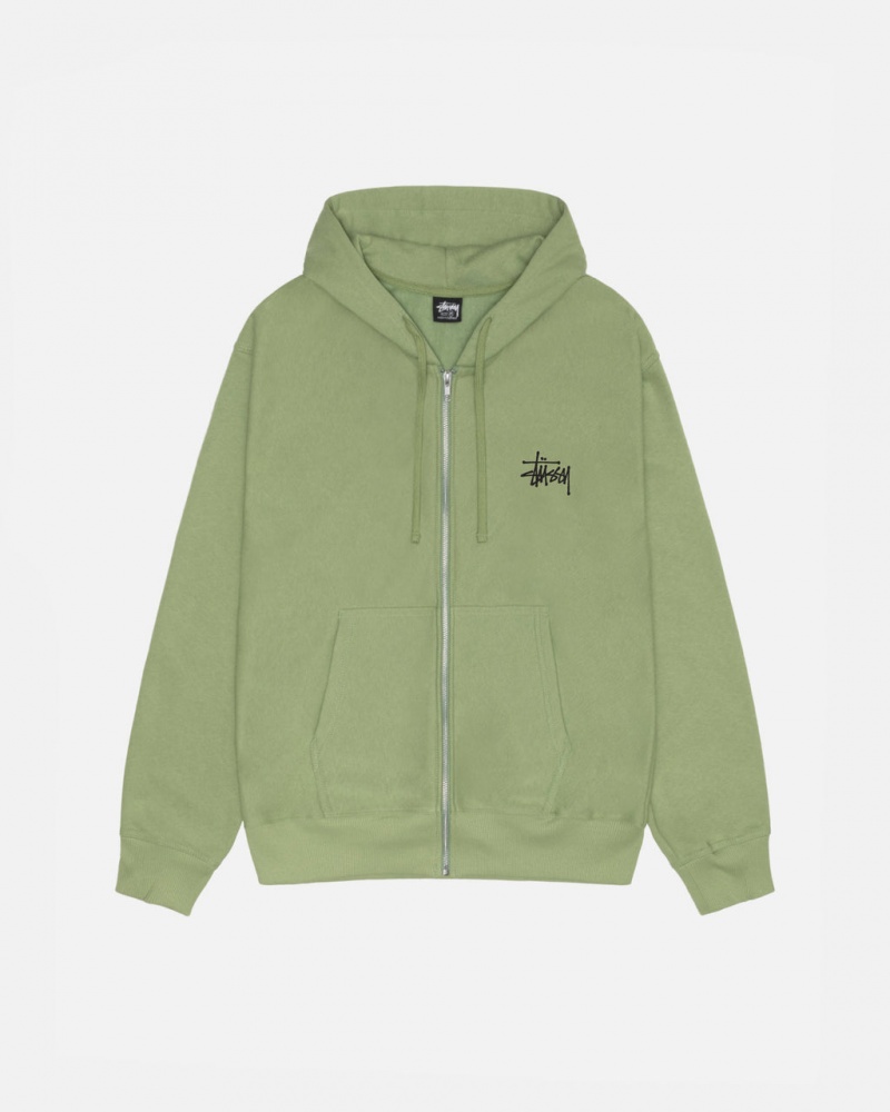 Men\'s Stussy Basic Stussy Zip Hood Sweatshirts Green Dubai | UAE YGH-3957