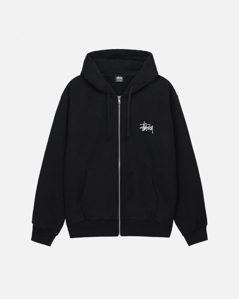 Men\'s Stussy Basic Stussy Zip Hoodie Black Dubai | UAE HXP-7988