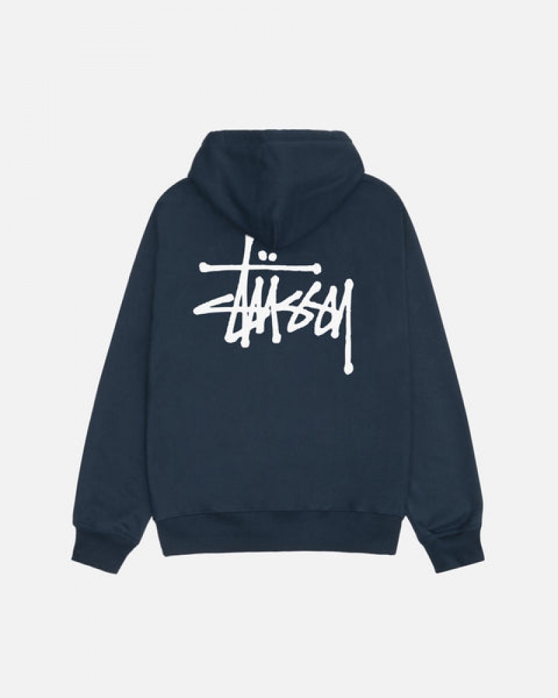 Men's Stussy Basic Stussy Zip Hoodie Navy Dubai | UAE LCW-7340